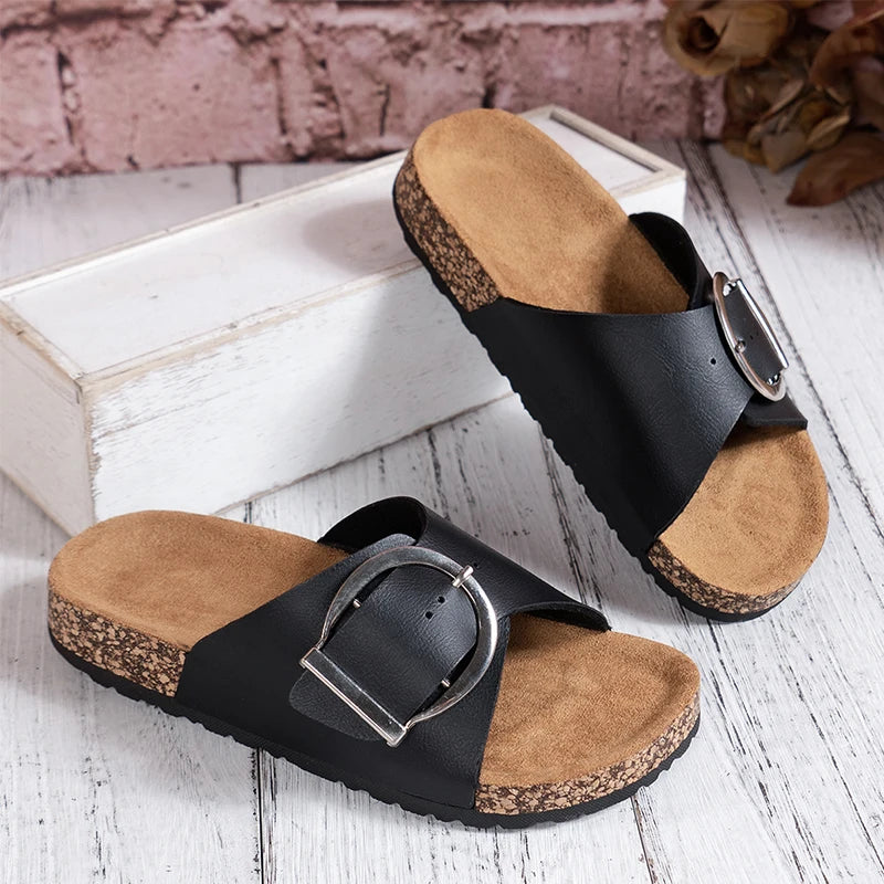 CorkEase Buckle Slide Sandals
