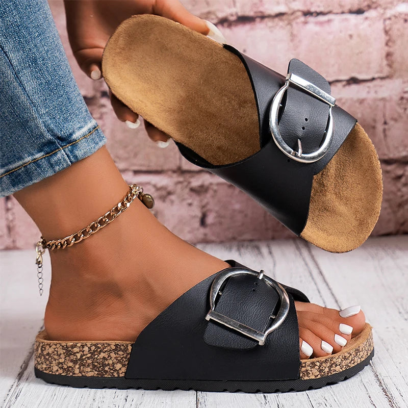 CorkEase Buckle Slide Sandals
