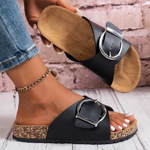 CorkEase Buckle Slide Sandals